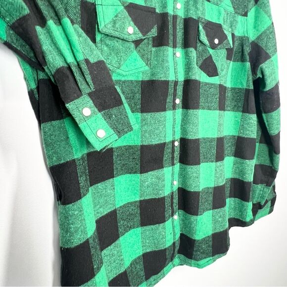 Urban Groove Green Black Plaid Pearl Snap Grunge Y2K Button Down Flannel Shirt L - Picture 4 of 10